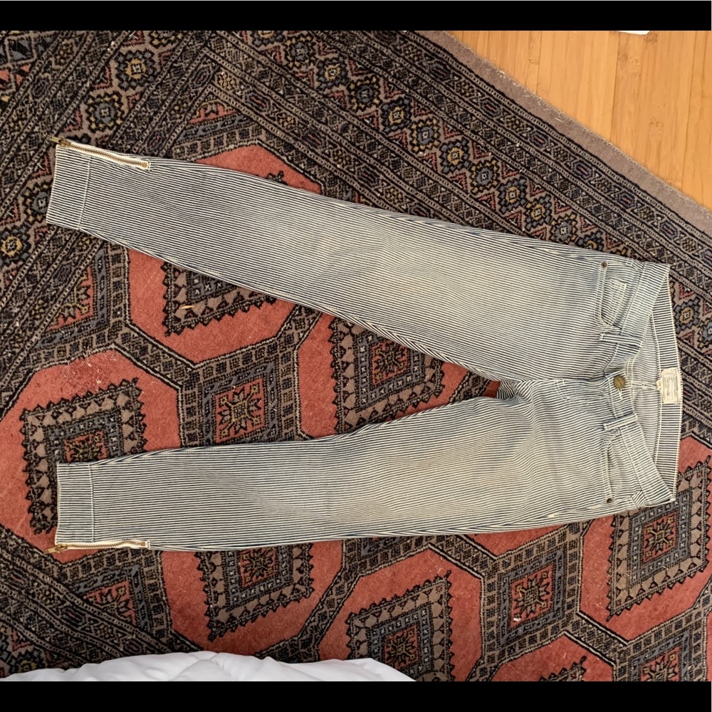 Current Elliot striped jeans.